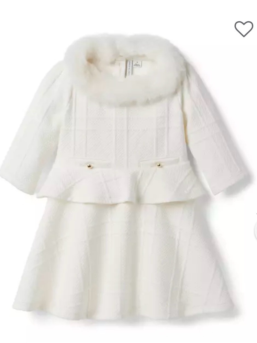 Janie And Jack Sugar And Cream Faux Fur Jacquard Holiday Dress